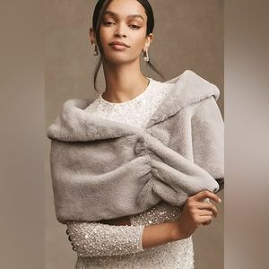 Anthropologie BHLDN Maxime Satin-Lined Faux Fur Wrap Size L
